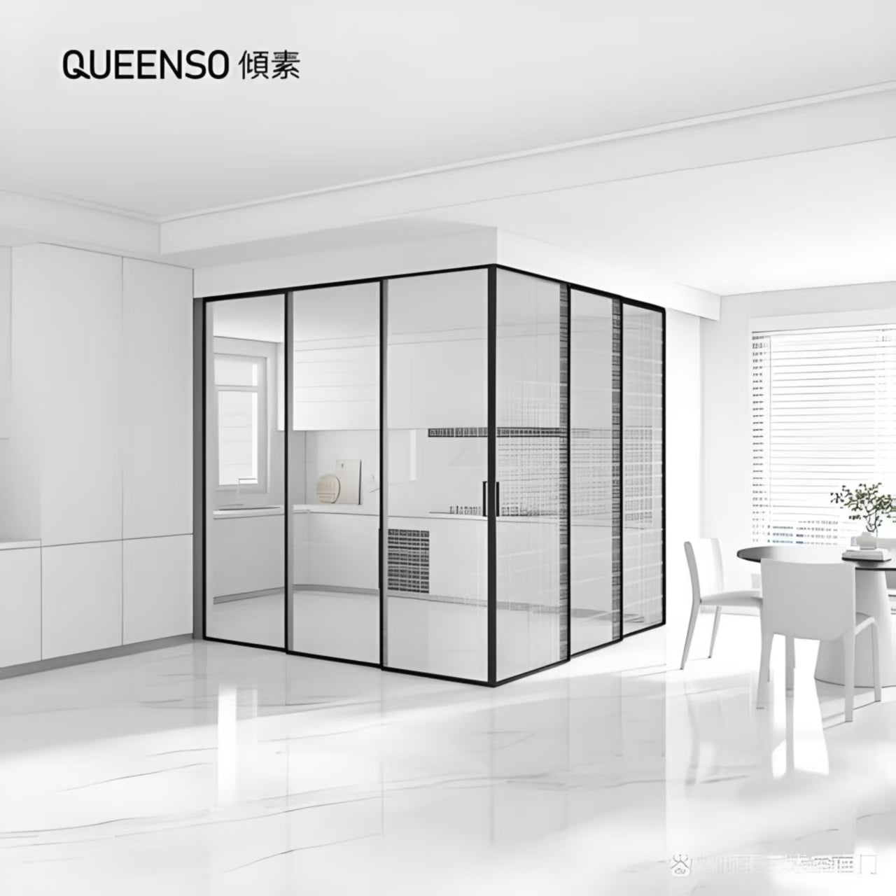 L-shaped sliding door